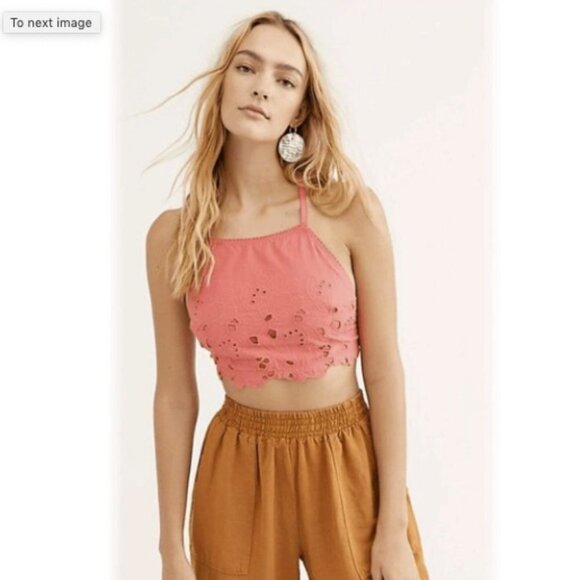 Free People Bralette Crop Top Coral June High Neck Festival Wear Floral New - Picture 1 of 5